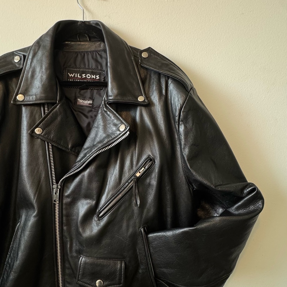1990’s Wilsons Leather Black Men's Biker Thinsulate Jacket - Picture 4 of 7